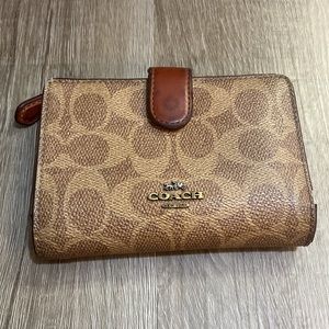 Coach Monogram with Brown Leather Trim Snap Wallet